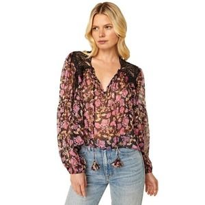 Misa Los Angeles Rosie Top Womens Floral Boho Sheer Chiffon Chic Medium (b14)